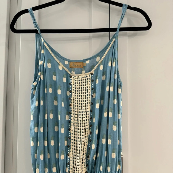 Skeno Jumpsuit Blue‎ and White Pineapple Print size Small - Picture 3 of 7